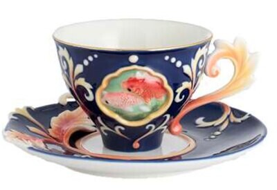 Franz Porcelain Two Swimming Carps Cup Saucer FZ02793, MPN: FZ02793,