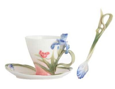 Franz Porcelain Porcelain Fringed Iris and Red Poppy Cup Saucer Spoon Set FZ01170, MPN: FZ01170,
