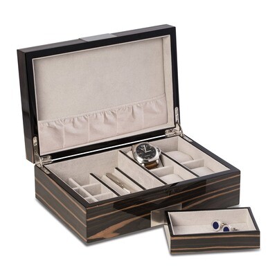 Ebony Finish Wood 4-Watch and Jewelry Box Engravable GM18302, MPN: GM18302, 797140566779