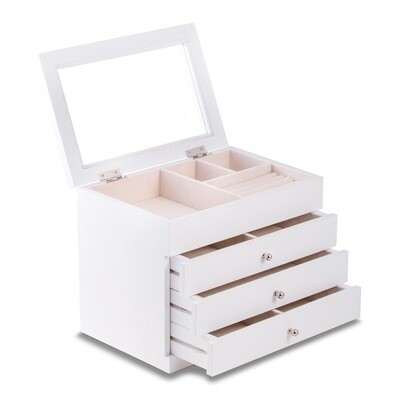 White Finish Wood 3-Drawer Jewelry Box GM18331, MPN: GM18331, 797140576846