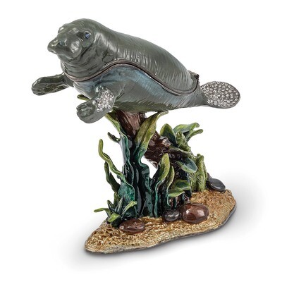 Large Manatee Trinket Box Enamel on Pewter by Jere, MPN: BJ3056, 191101595882