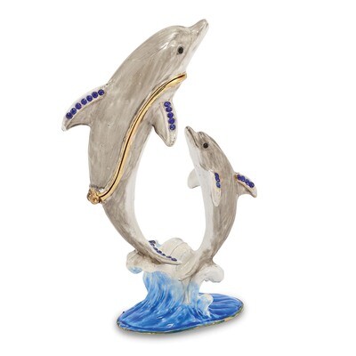 Mother Baby Dolphin Trinket Box Enamel on Pewter by Jere, MPN: BJ3046, 191101037023