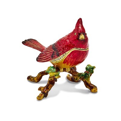 Cardinal Charlie Trinket Box Enamel on Pewter by Jere, MPN: BJ3045, 191101595844