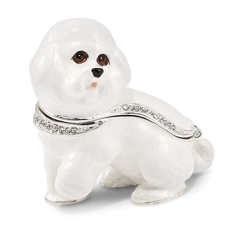 White Bichon Frise Dog Trinket Box Enamel on Pewter by Jere, MPN: BJ3066, 191101037061