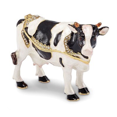 Black White Cow Trinket Box Enamel on Pewter by Jere, MPN: BJ3077, 191101036927