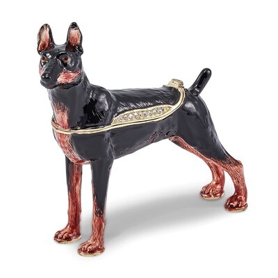 Doberman Pinscher Trinket Box Enamel on Pewter by Jere, MPN: BJ3085, 191101037085