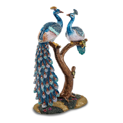 Large Peacock Lovers Trinket Box Enamel on Pewter by Jere, MPN: BJ3090, 191101036903