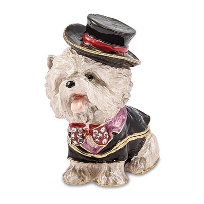 Dressed Up Bichon Dog Trinket Box Enamel on Pewter by Jere, MPN: BJ3091, 191101595998