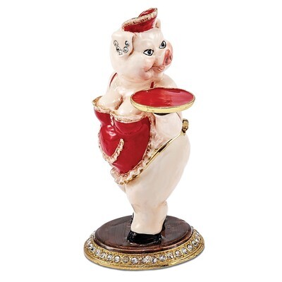 Waitress Pig Trinket Box Enamel on Pewter by Jere, MPN: BJ3099, 191101036989