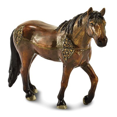 Crystal Enameled Brown Horse Trinket Box Enamel on Pewter by Jere, MPN: BJ4005, 191101909863