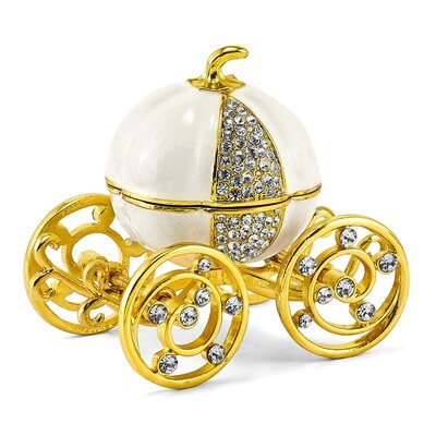 Crystal Gold-tone Moving Wheels Pumpkin Coach Trinket Box Enamel on Pewter by Jere, MPN: BJ4007G, 1…