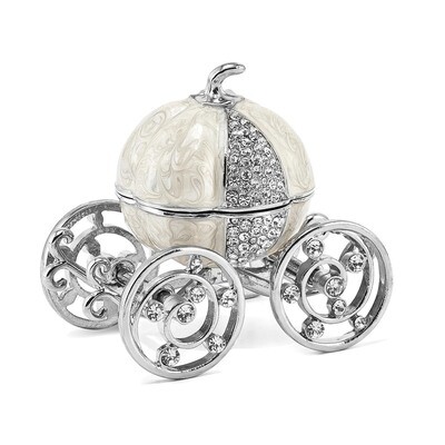 Crystal Silver-tone Moving Wheels Pumpkin Coach Trinket Box Enamel on Pewter by Jere, MPN: BJ4007S,…