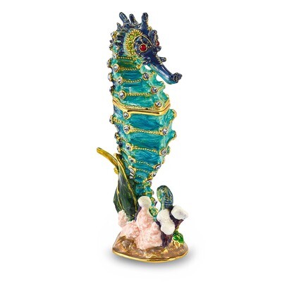 Aqua Seahorse Trinket Box Crystal Enameled on Pewter by Jere, MPN: BJ4009, 191101909917