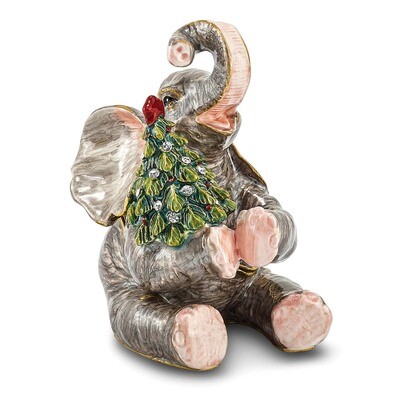 Elephant with Christmas Tree Trinket Box Crystal Enameled on Pewter by Jere, MPN: BJ4026, 191101910…