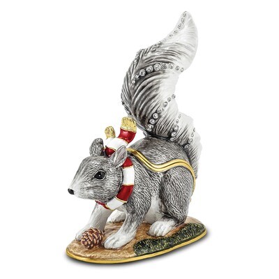 Winter Squirrel Trinket Box Crystal Enameled on Pewter by Jere, MPN: BJ4027, 191101910050