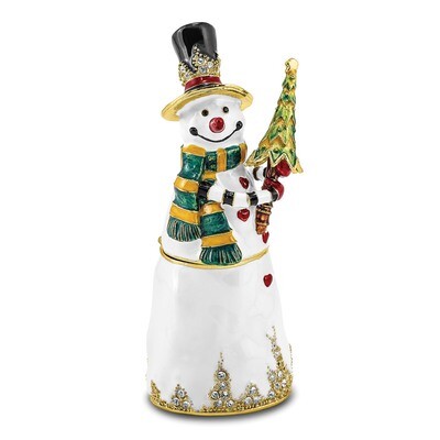Friendly Snowman with Tree Trinket Box Crystal Enameled on Pewter by Jere, MPN: BJ4029, 191101910074