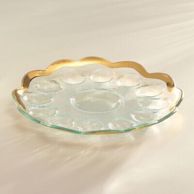 Annieglass Gold Roman Antique Deviled Egg Platter 11 1/2 Inch, MPN: G216, UPC: