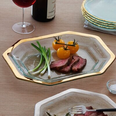 Annieglass Gold Roman Antique Steak Platter 14 x 10 1/2 Inch, MPN: G227, UPC:
