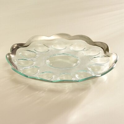 Annieglass Platinum Roman Antique Deviled Egg Platter 11 1/2 Inch, MPN: P216, UPC: