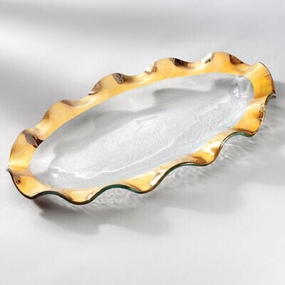 Annieglass Ruffle Gold Oval Platter 14 1/2 x 9 1/2 Inch, MPN: G181, UPC:
