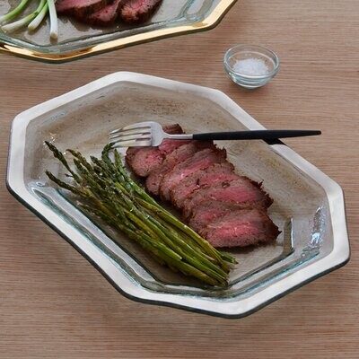 Annieglass Platinum Roman Antique Steak Platter 14 x 10 1/2 Inch, MPN: P227, UPC: