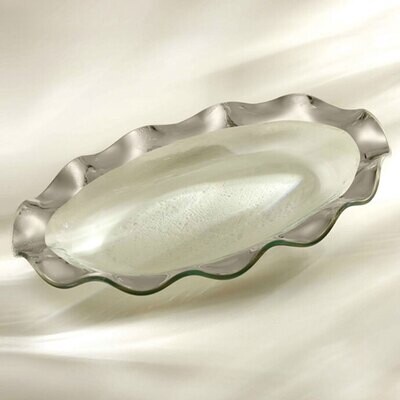 Annieglass Ruffle Platinum Oval Platter 14 1/2 x 9 1/2 Inch, MPN: P181, UPC: