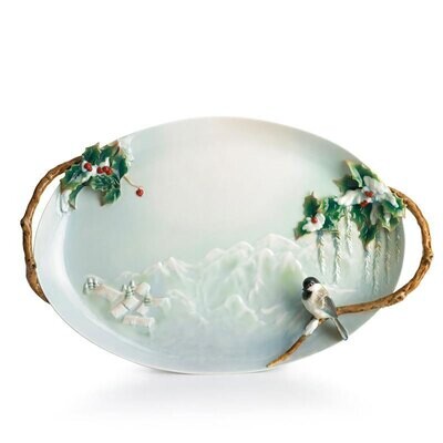 Franz Porcelain Holiday Beginnings Chickadee Ornamental Platter FZ01496, MPN: FZ01496,