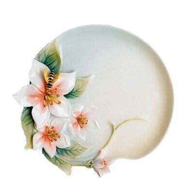 Franz Porcelain Bee &amp; Apple Blossom Flower Ornamental Platter 6 1/2&quot;L FZ00706, MPN: FZ00706,