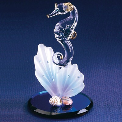 Sea Horse &amp; Shell Glass Figurine GL3728, MPN: GL3728, 708873013874