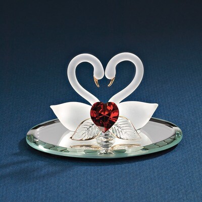Swan Pair with Red Heart Glass Figurine GL852, MPN: GL852, 708873001284