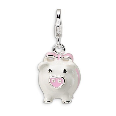 3-D Enameled Pig Charm Sterling Silver QCC394 by Amore La Vita, MPN: QCC394, 883957333519