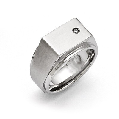 Polished and Brushed Synthetic Diamond Signet Ring - Stainless Steel SR394 by Chisel, MPN: SR394, 1…