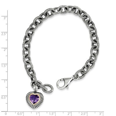 5.24 Amethyst Heart 7.5 Inch Link Bracelet Sterling Silver &amp; 14k Gold QTC394, MPN: QTC394, 88395750…