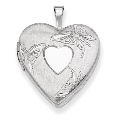 Butterflies Heart Locket Sterling Silver 20mm Diamond-cut QLS394, MPN: QLS394, 883957549033