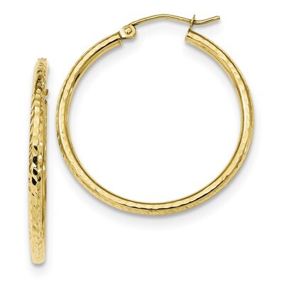 Diamond -cut 2mm Round Tube Hoop Earrings 10k Gold 10TC394, MPN: 10TC394, 191101344220