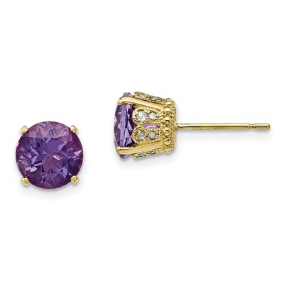 Diamond Amethyst Post Earrings 10k Polished Gold 10YC394AM, MPN: 10YC394AM,