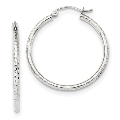 Diamond -cut 2mm Round Tube Hoop Earrings 10k White Gold 10TC394W, MPN: 10TC394W, 191101344237