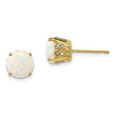 Diamond Lab Created Opal Post Earrings 10k Polished Gold 10YC394OP, MPN: 10YC394OP, 191101077654