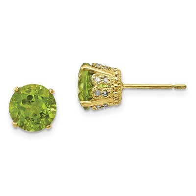 Diamond Peridot Post Earrings 10k Polished Gold 10YC394PE, MPN: 10YC394PE,