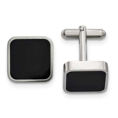 Black Enameled Square Cufflinks Stainless Steel Polished SRC363 by Chisel, MPN: SRC363, 191101017179