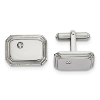 Diamond CZ Cufflinks Stainless Steel Polished SRC369 by Chisel, MPN: SRC369, 191101017117