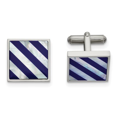 Mother of Pearl &amp; Blue Shell Inlay Cufflinks Stainless Steel Polished SRC371 by Chisel, MPN: SRC371…