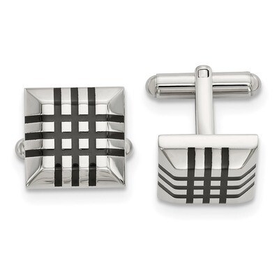 Black Rubber Cufflinks Stainless Steel Polished SRC378 by Chisel, MPN: SRC378, 191101017308