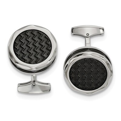 Zig Zag Black IP-plated Round Cufflinks Stainless Steel Polished SRC380 by Chisel, MPN: SRC380, 191…