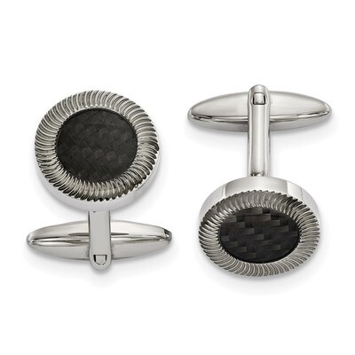 Black Carbon Fiber Inlay Cufflinks Stainless Steel Polished SRC386 by Chisel, MPN: SRC386, 19110185…