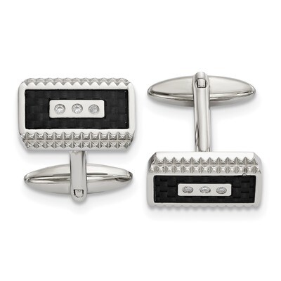 Black Carbon Fiber Inlay with Diamond CZ Cufflinks Stainless Steel Polished SRC387 by Chisel, MPN: …
