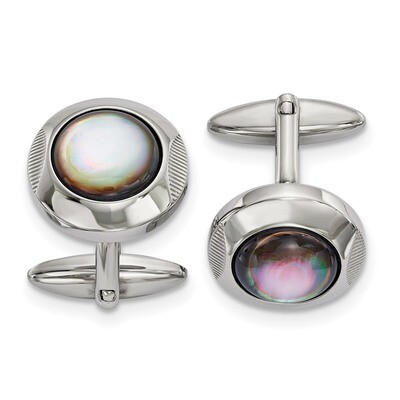 Round Mother of Pearl Cufflinks Stainless Steel Polished SRC392 by Chisel, MPN: SRC392, 191101853920