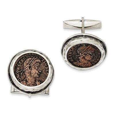 Roman Bronze Coin Cufflinks Sterling Silver Antiqued QAC121, MPN: QAC121,