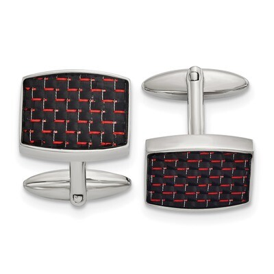 Black and Red Carbon Fiber Inlay Cufflinks Stainless Steel Polished Engravable SRC390, MPN: SRC390,…