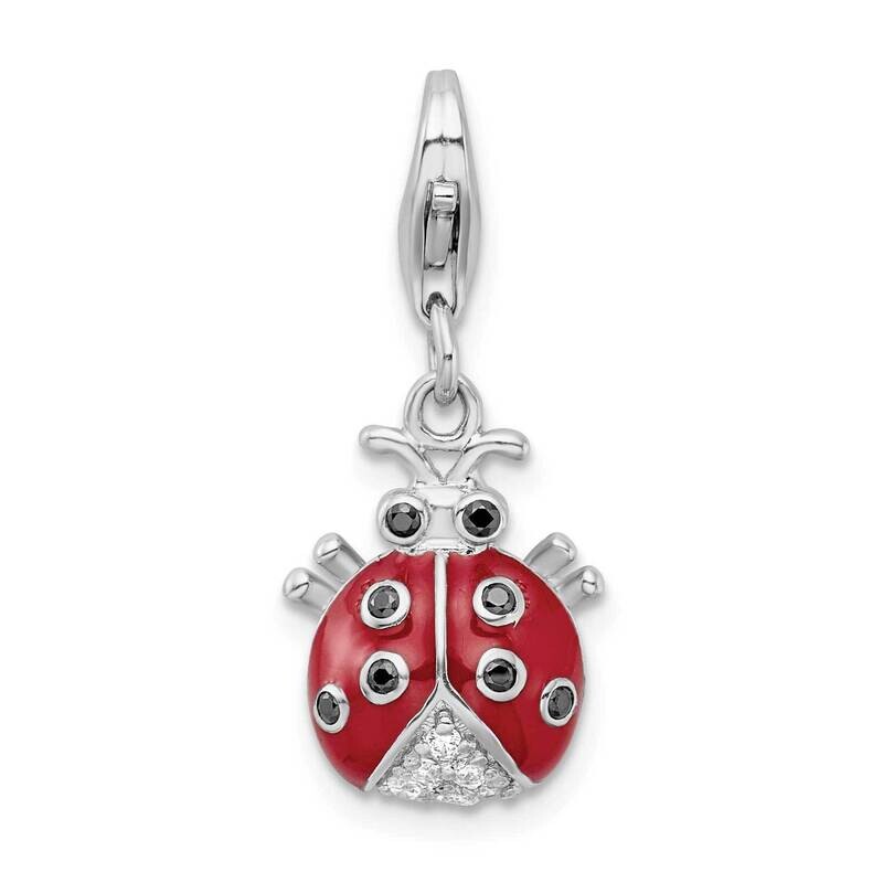 Sterling Silver Rhodium Plated CZ 3-D Enameled Lady Bug SSCMEI18270